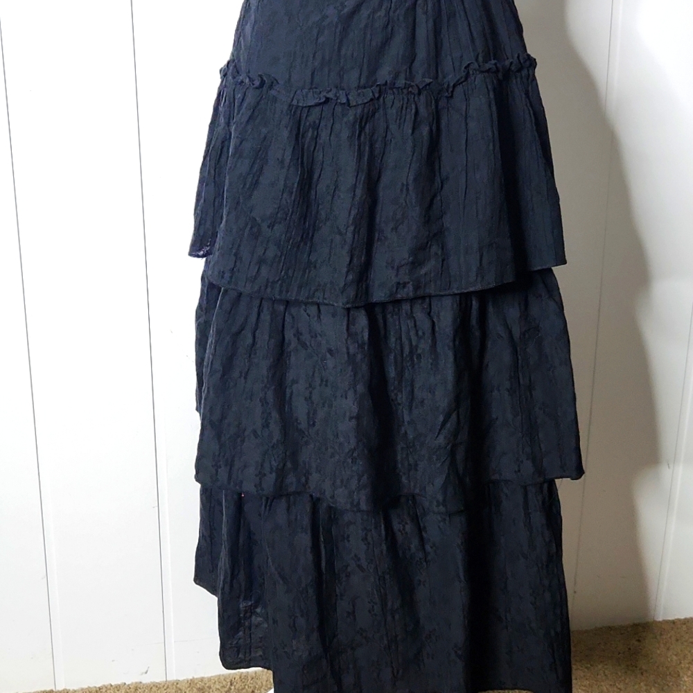 Y2K black tiered ruffle embroidered maxi skirt. Xl. Whimsigoth fairy